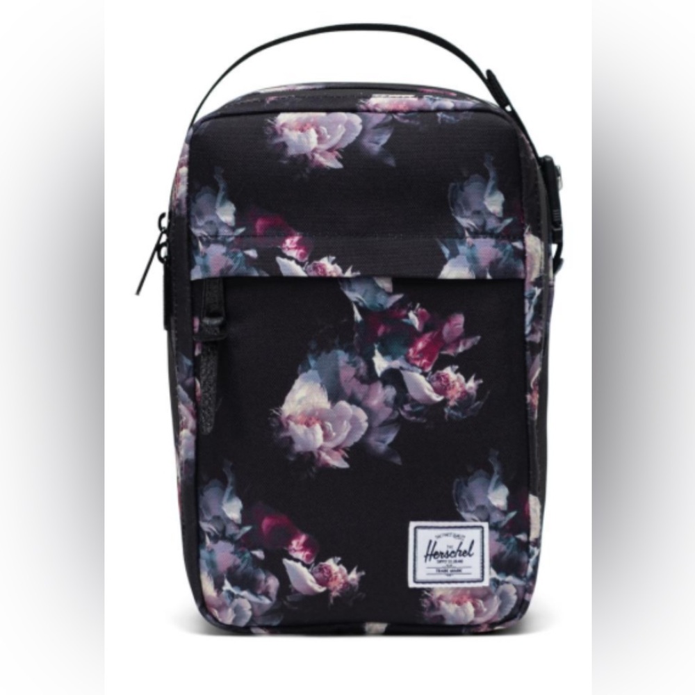 Herschel Supply Company Black Floral  Bag with Pink & Purple Accents